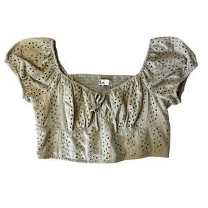 Hollister Peasant Eyelet Crop Top Green Women's Size Large